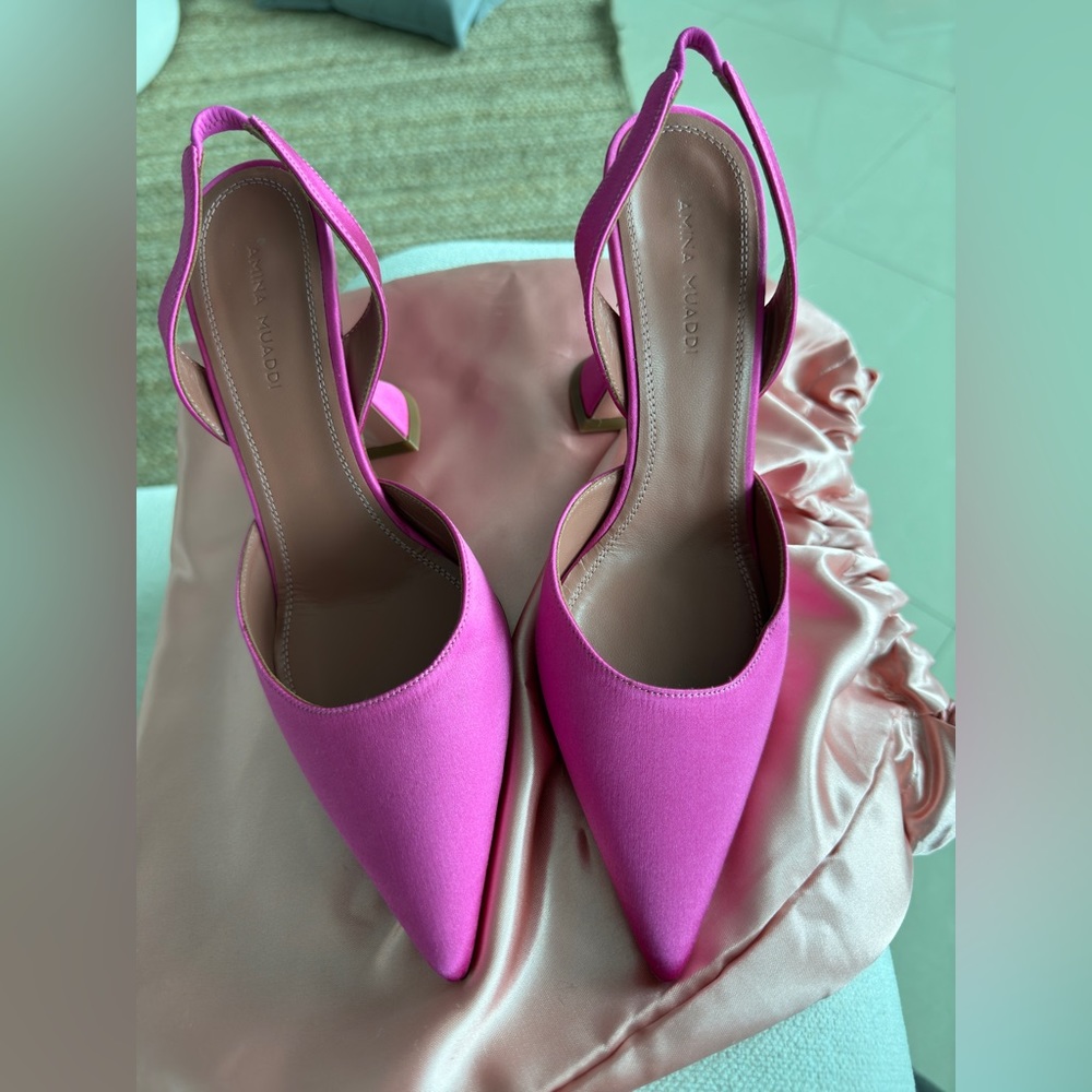 Lightly worn Amina muaddi satin heels